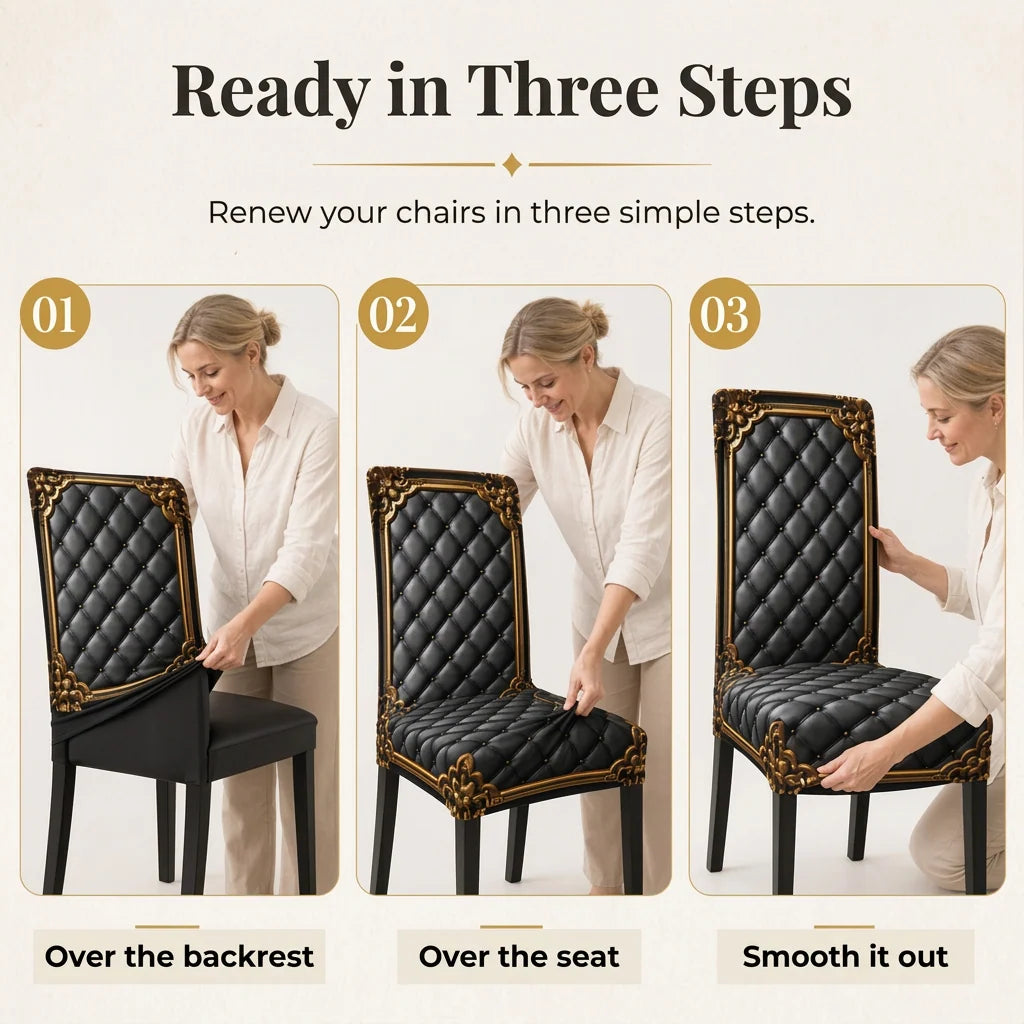 Dining Chair Covers Stretch Fit Baroque Print Machine-Washable