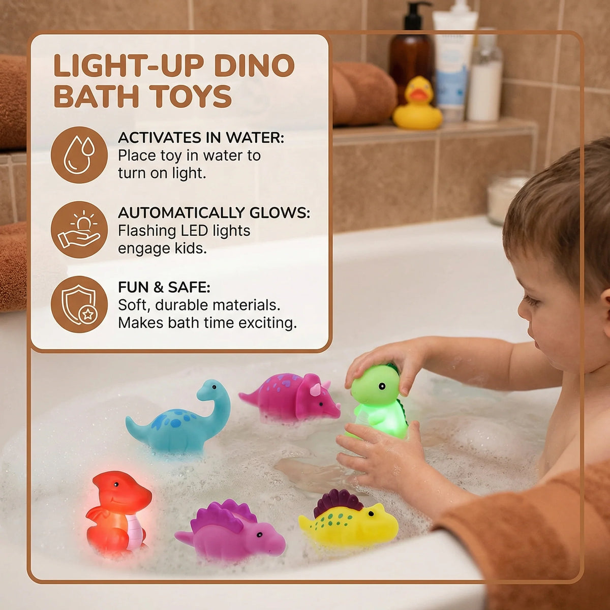 Dinosaur Bath Toy Color-Changing LED Floating Night Light BPA-Free