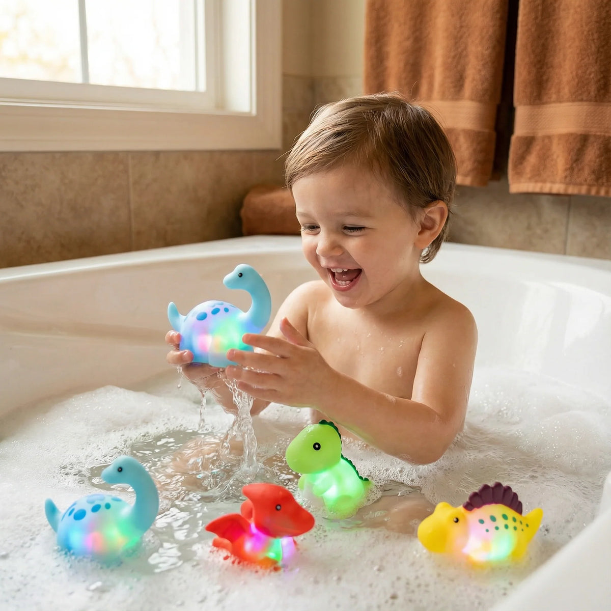 Dinosaur Bath Toy Waterproof Color-Changing LED BPA-Free