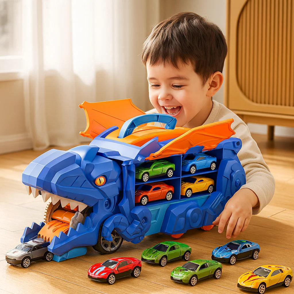 Dinosaur Truck Toy Dual-Mode LED Ramp Launcher 8 Cars