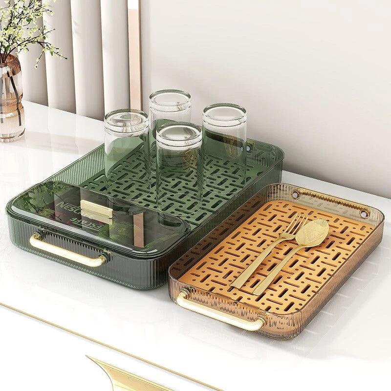 Dish Drainer Tray Dual-Purpose Serving Grid Design
