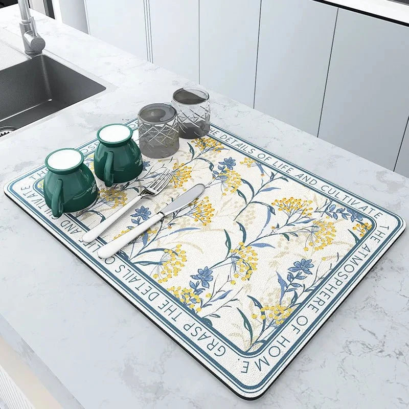 Dish Drying Mat Diatomite Fast-Absorbing Quick-Drying Rubber Backing