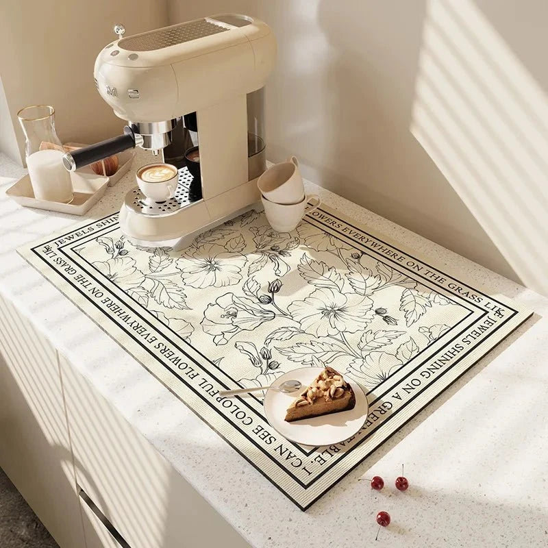Dish Drying Mat Diatomite Fast-Absorbing Quick-Drying Rubber Backing
