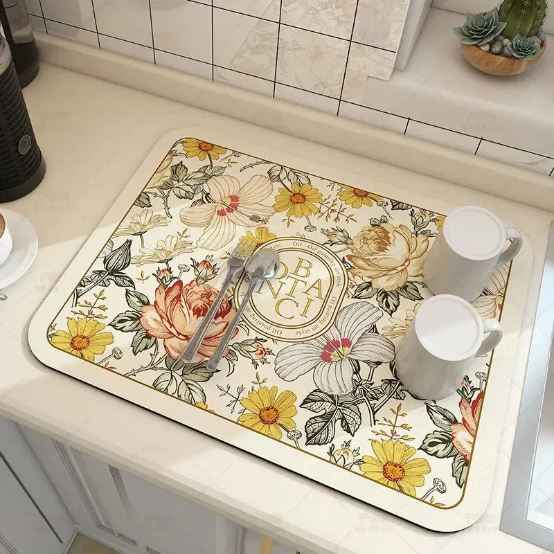 Dish Drying Mat Diatomite Fast-Absorbing Quick-Drying Rubber Backing