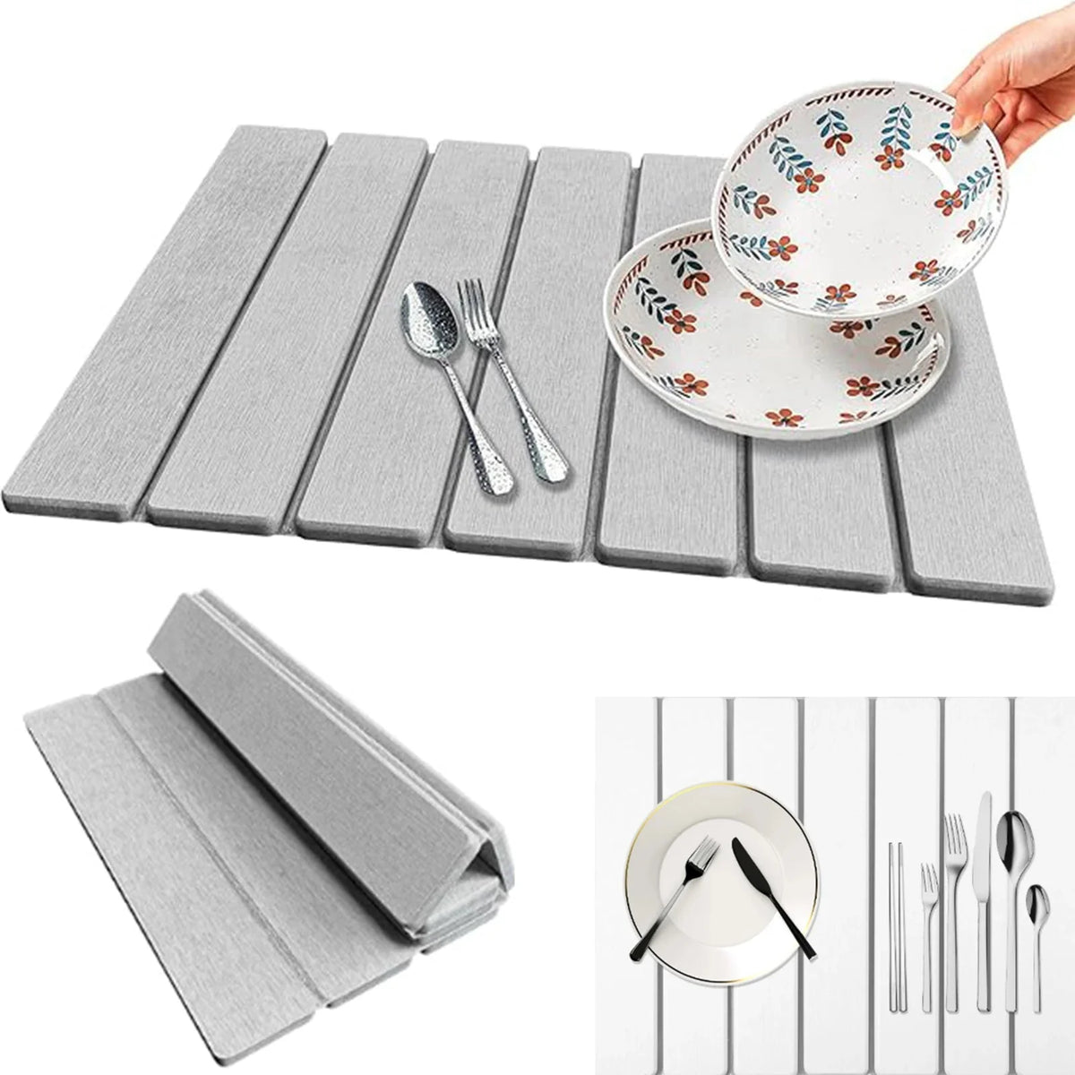 Dish Drying Mat Fast-Drying Diatomite Foldable & Nonslip Base