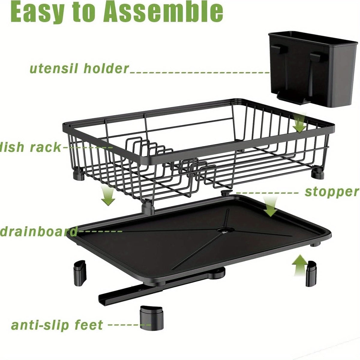 Dish Drying Rack Metal Frame Integrated Cutlery Holder Space-Saving
