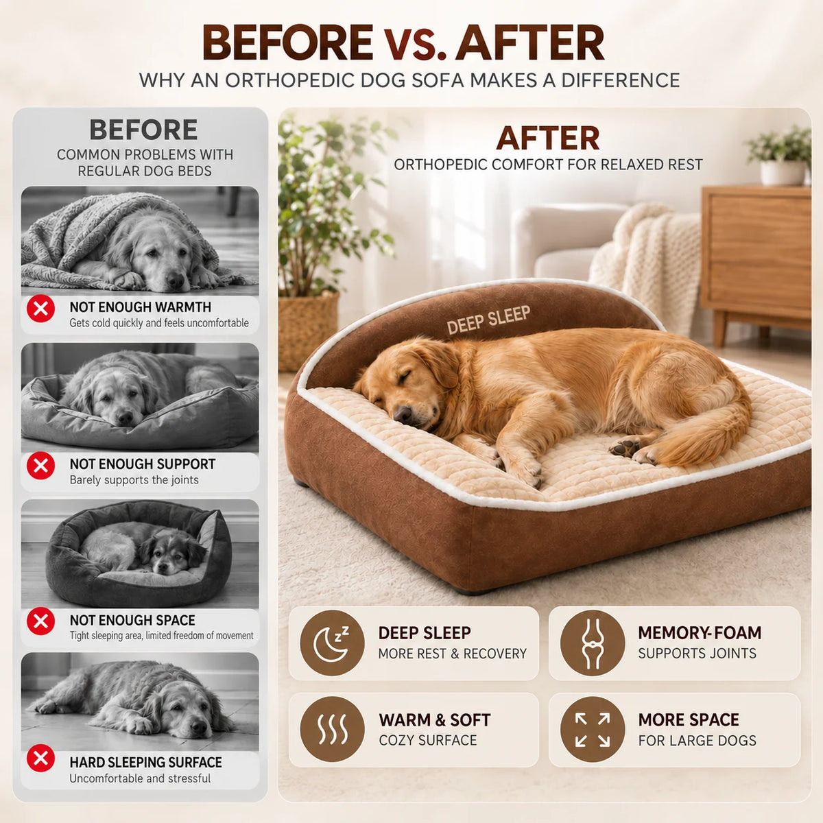 Dog Bed Orthopedic Memory Foam Removable Washable Cover