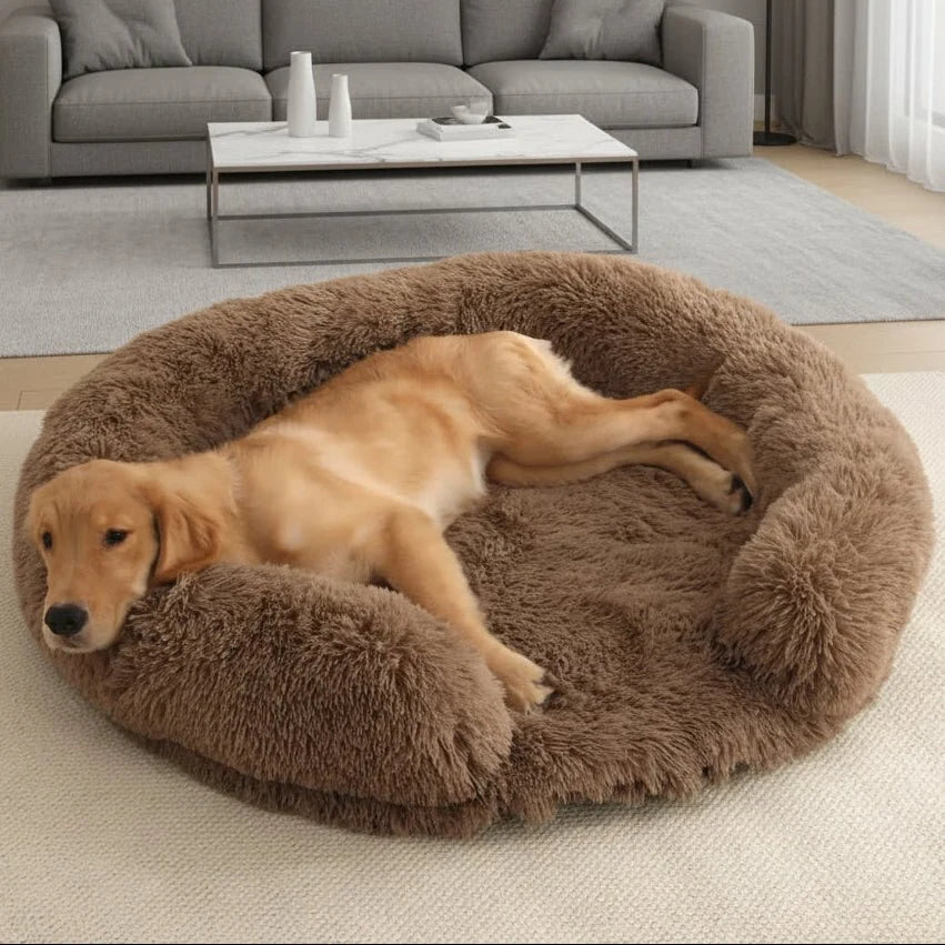 Dog Bed Round Plush Removable Washable Cover Non-Slip Base