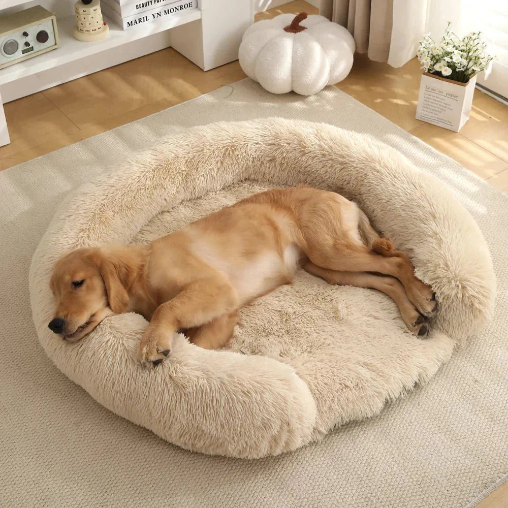 Dog Bed Round Plush Removable Washable Cover Non-Slip Base