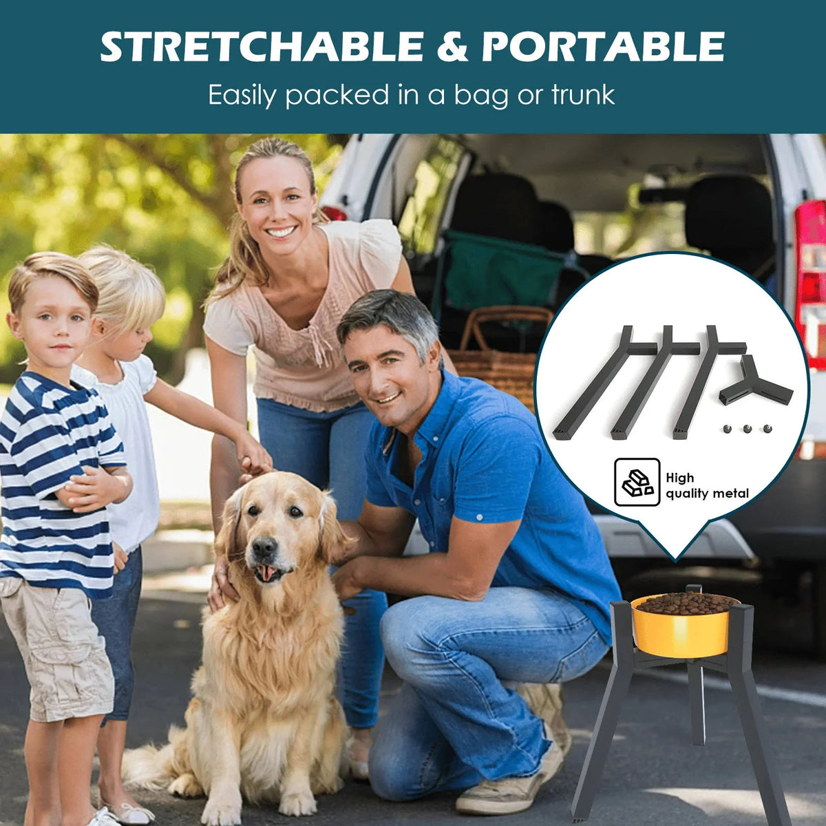 Dog Bowl Stand Adjustable Width & Foldable Metal Frame