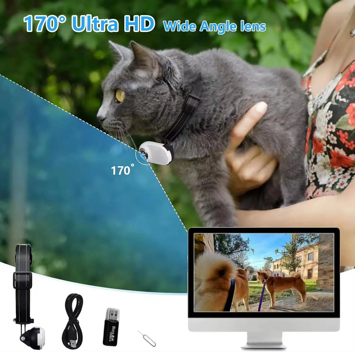 Dog & Cat Camera Collar Wide-Angle HD Night Vision