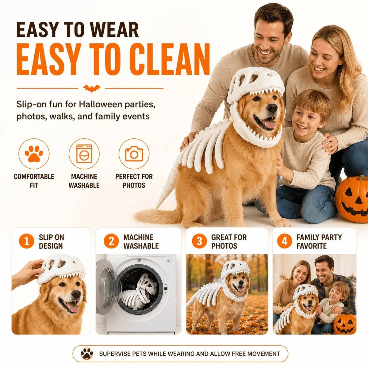 Dog & Cat Costume 3D Skull Hood Stretch Plush