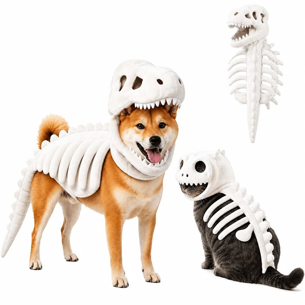 Dog & Cat Costume 3D Skull Hood Stretch Plush