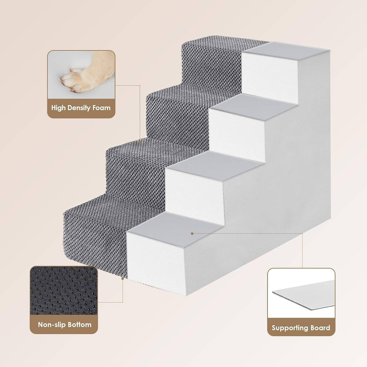 Dog & Cat Stairs 4 Steps Non-Slip Washable Cover