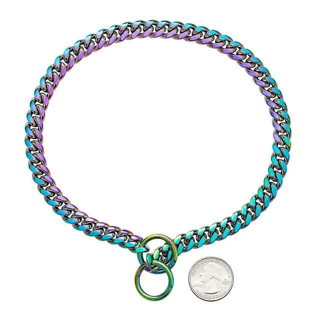 Dog Chain Collar Solid Metal Links Hand Polished