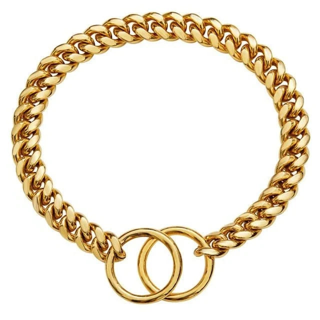 Dog Chain Collar Solid Metal Links Hand Polished