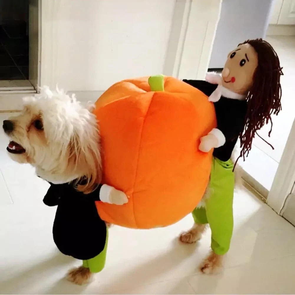 Dog Costume Pumpkin Halloween Velvet Secure Fit