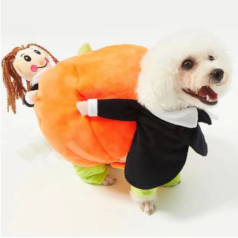 Dog Costume Pumpkin Halloween Velvet Secure Fit