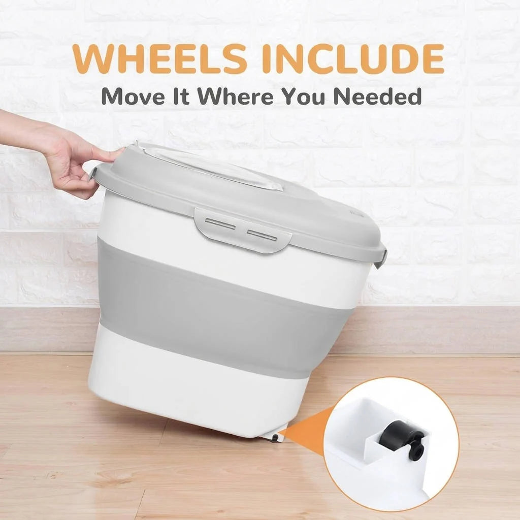 Dog Food Container Airtight Collapsible Wheels & Scoop