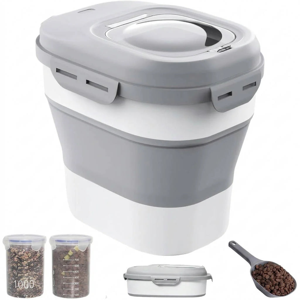 Dog Food Container Airtight Collapsible Wheels & Scoop