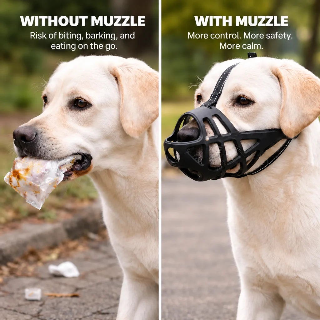 Dog Muzzle Breathable Lightweight Adjustable Reflective Strap