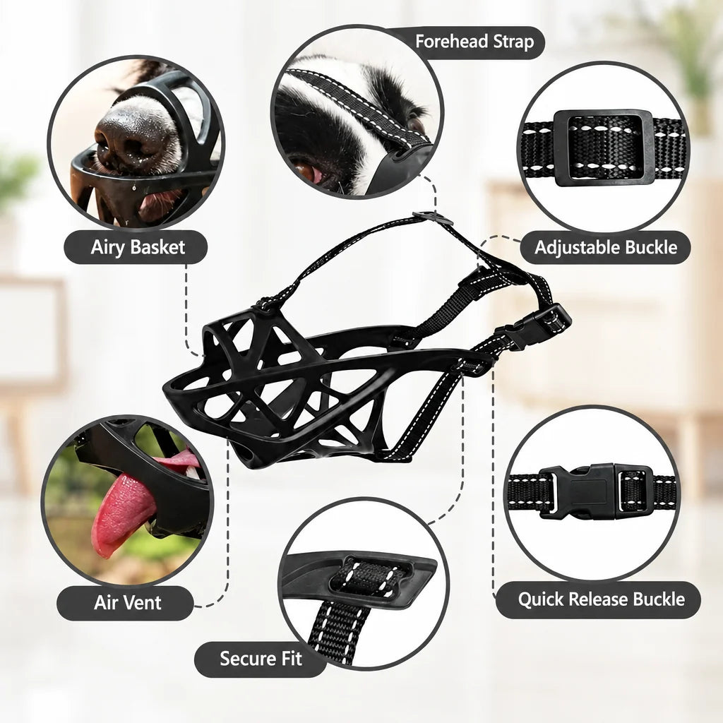 Dog Muzzle Breathable Lightweight Adjustable Reflective Strap