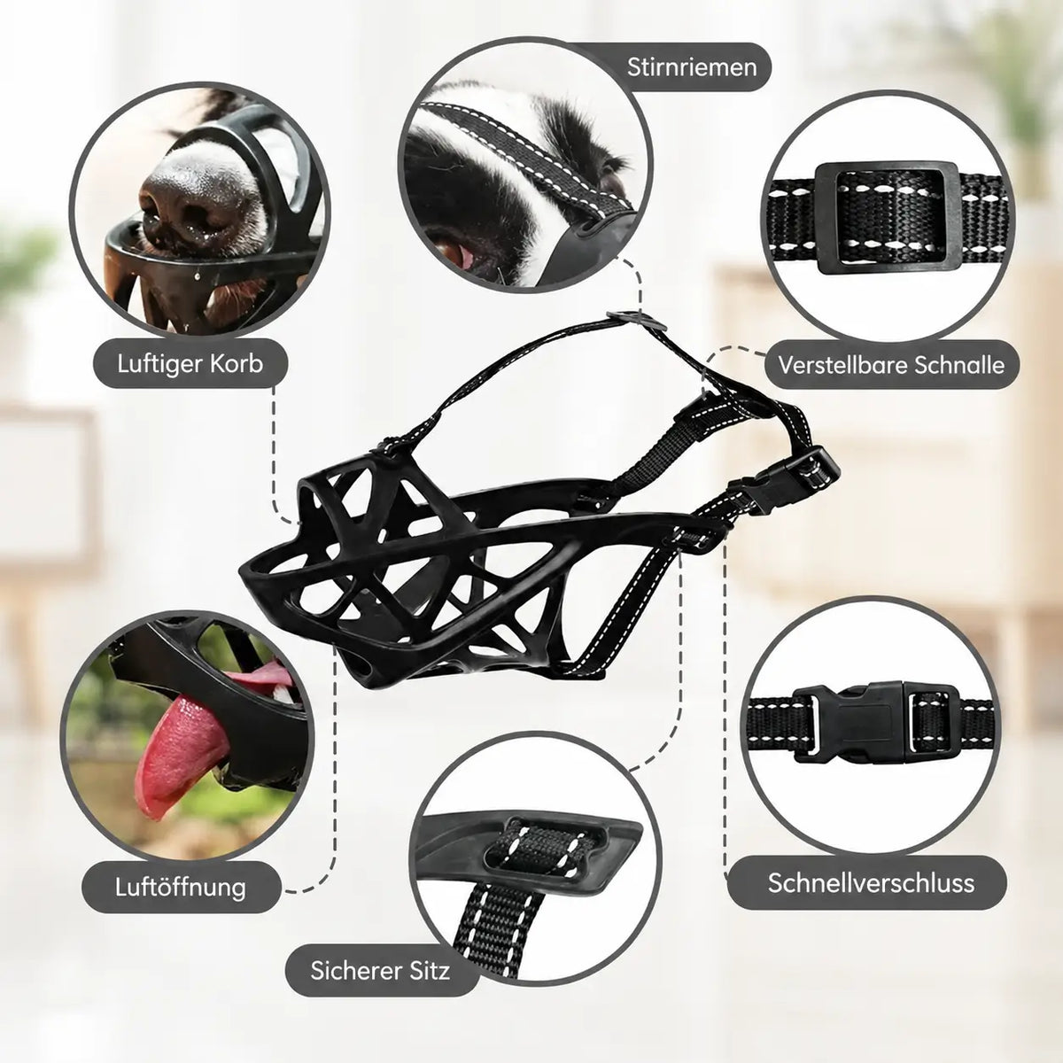 Dog Muzzle Breathable Lightweight TPE Reflective Strap