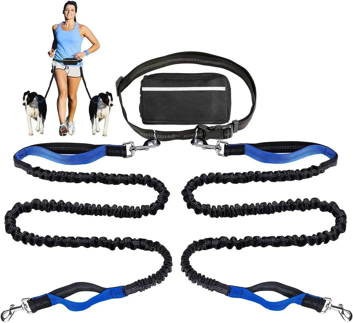 Dog Running Leash Hands-Free Reflective Shock-Absorbing Elastic