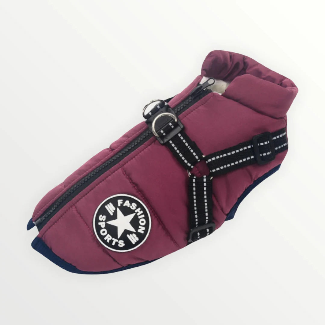 Dog Winter Coat Integrated Harness Water-Resistant Reflective Details