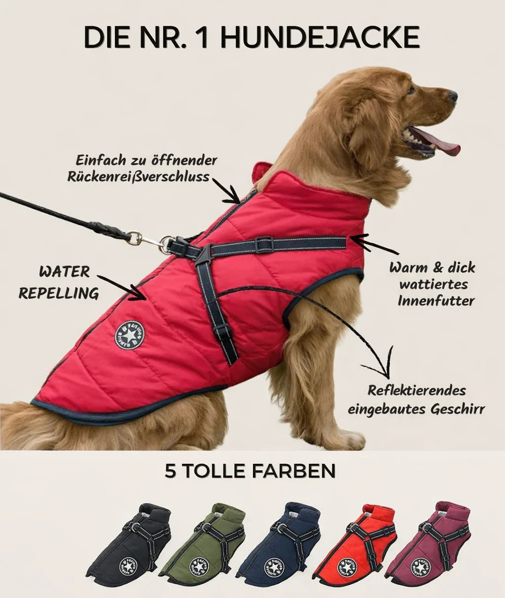 Dog Winter Coat Integrated Harness Water-Resistant Reflective Details