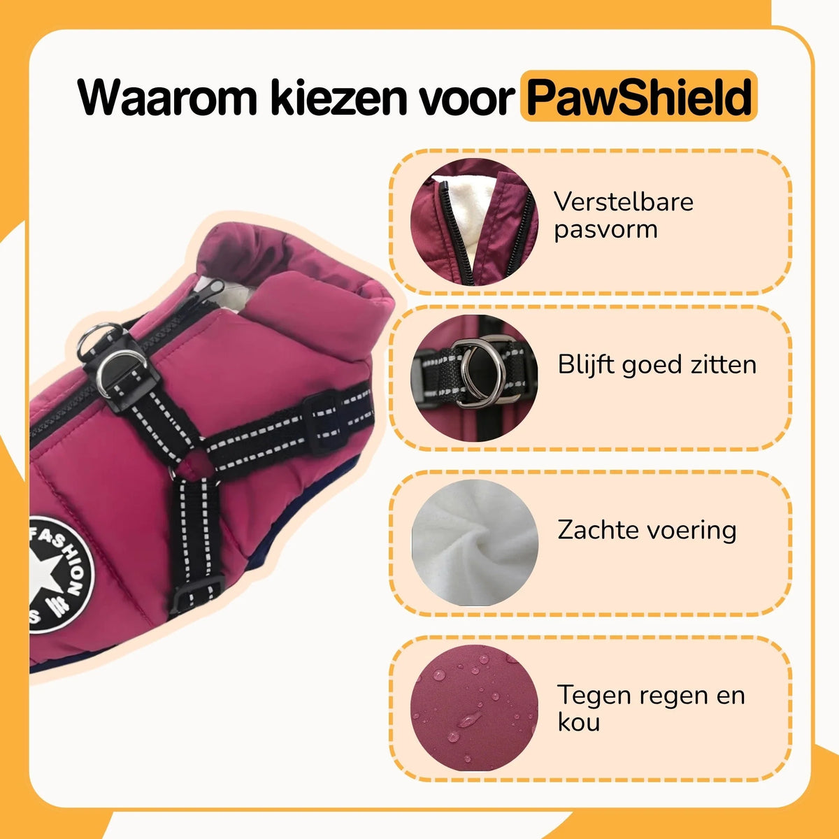Dog Winter Coat Padded Soft Lining Integrated Harness