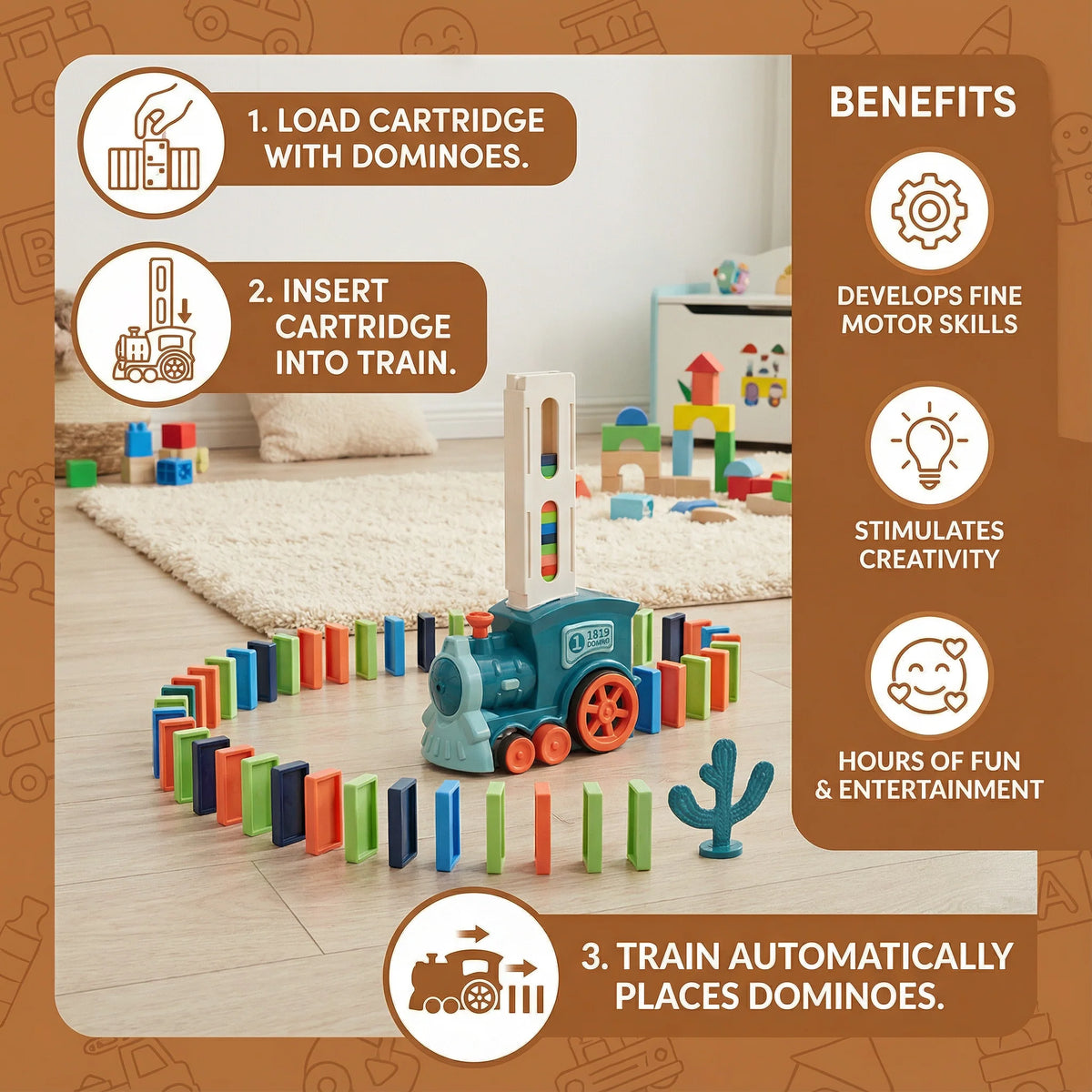 Domino Train Motorized Auto Placement Reusable Cartridge