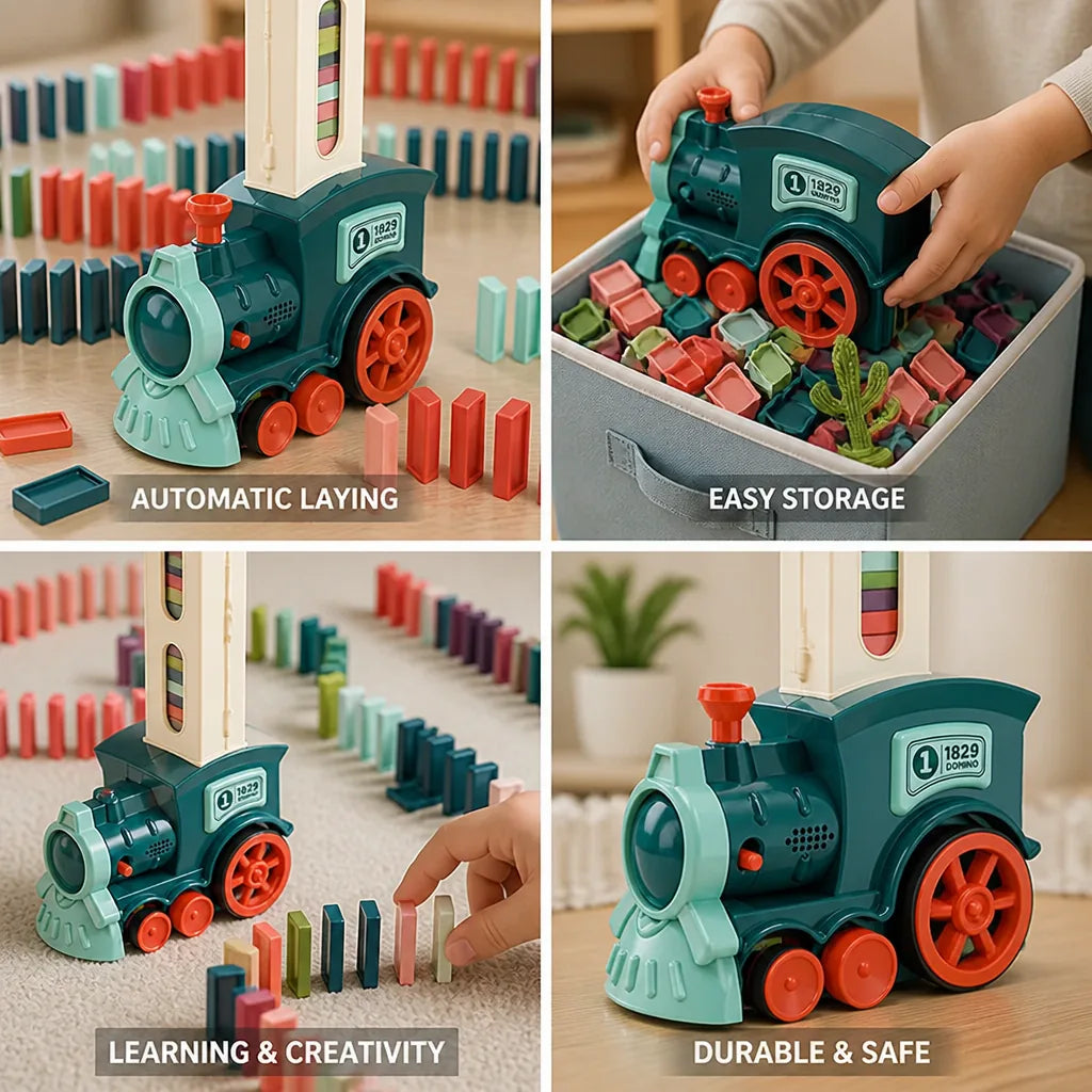 Domino Train Toy Automatic Domino Laying Up to 180 Pieces