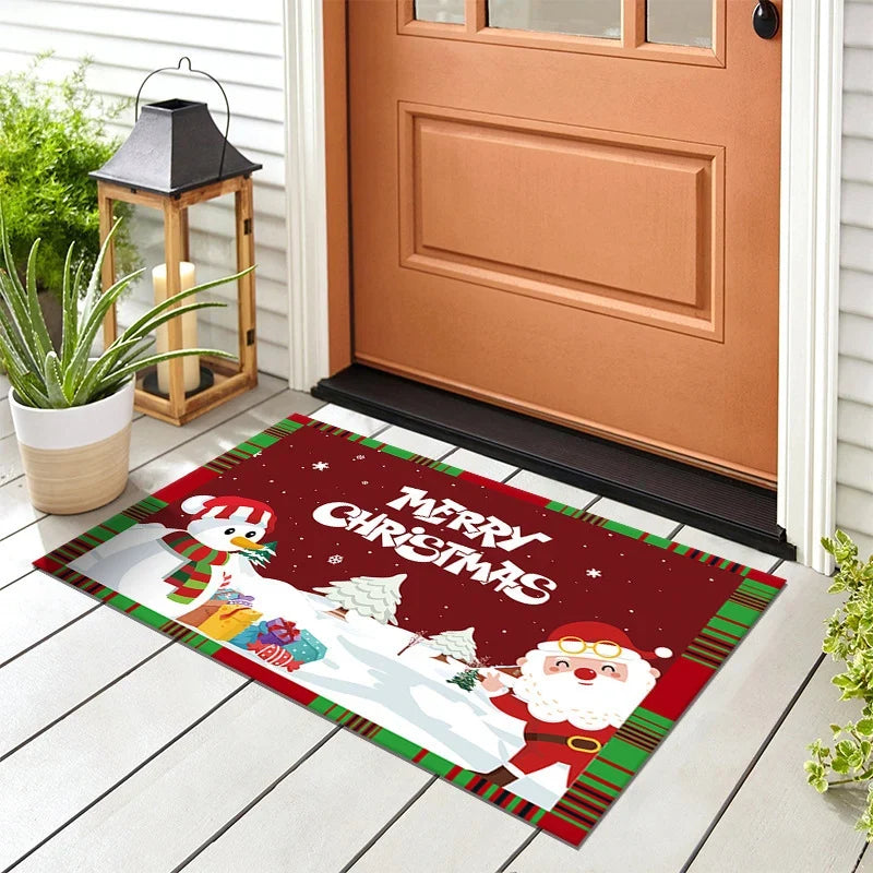 Door Mat Snowman Checkered Weatherproof & Non-Slip Backing