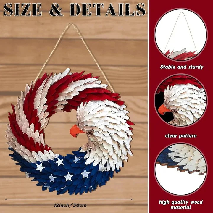 Door Wreath 12 Inch Wooden Eagle Garland Indoor Outdoor
