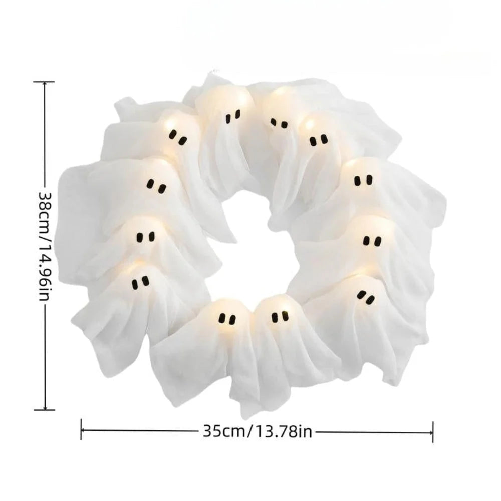 Door Wreath Ghost Design Integrated LEDs Battery-Powered
