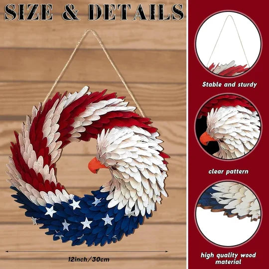 Door Wreath Wooden Eagle & Star Weather-Resistant