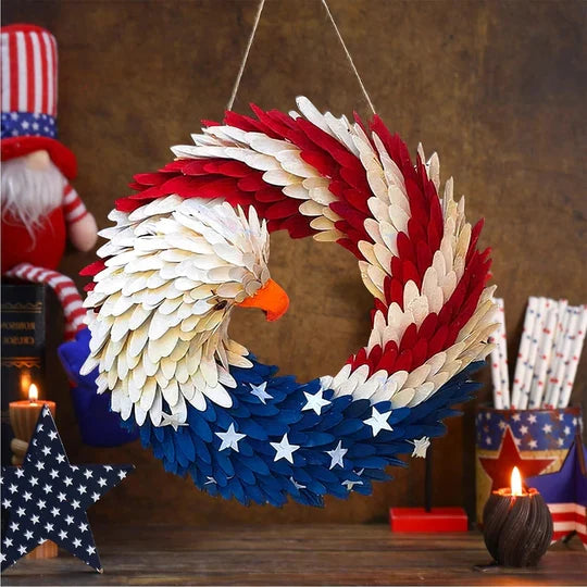 Door Wreath Wooden Eagle & Star Weather-Resistant