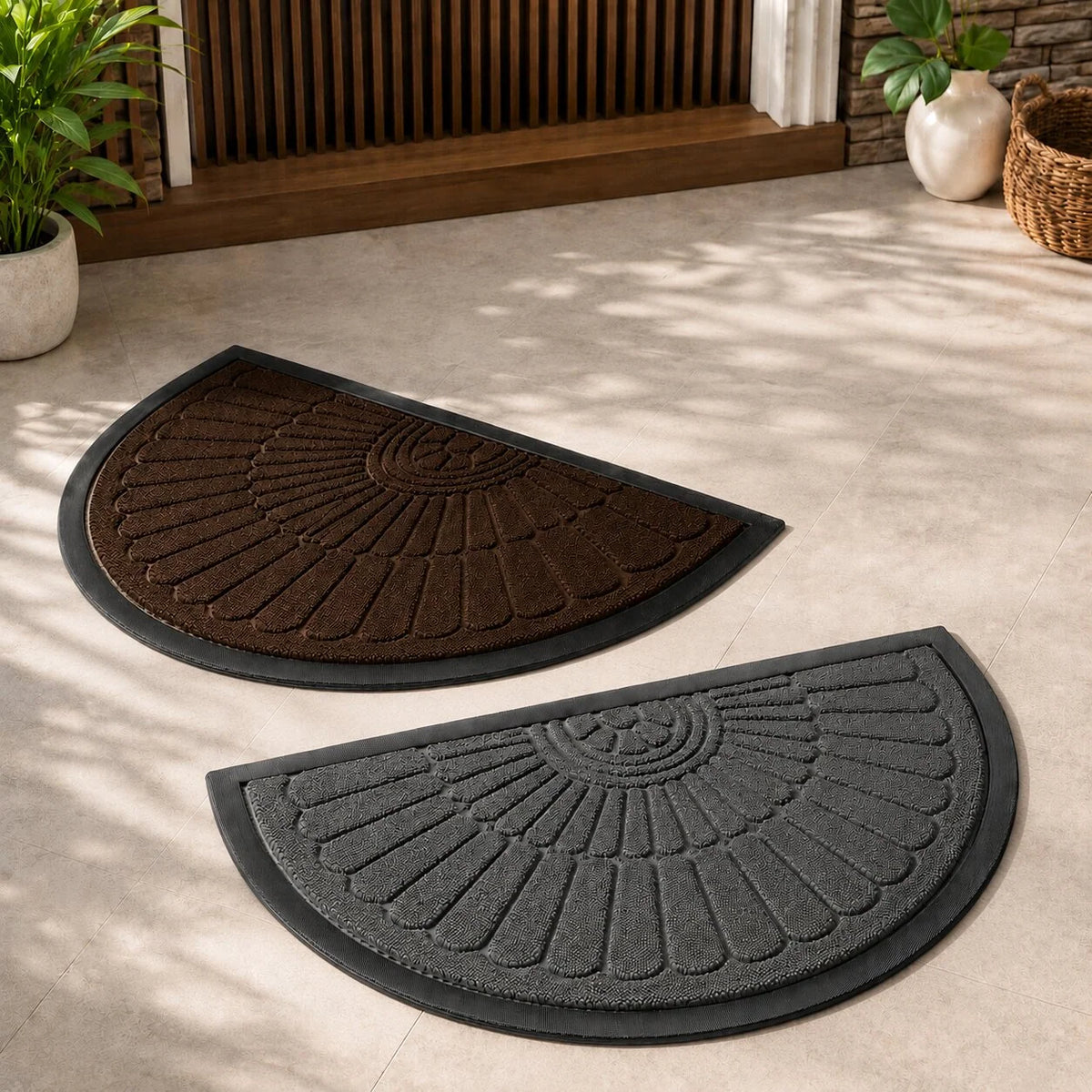 Doormat Half-Moon Textured Rubber Non-Slip Backing