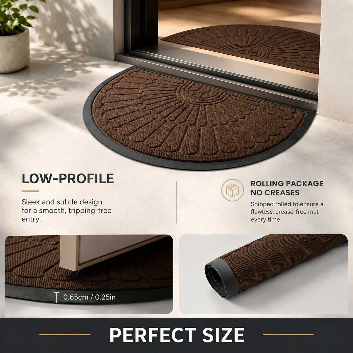 Doormat Half-Moon Textured Rubber Non-Slip Backing
