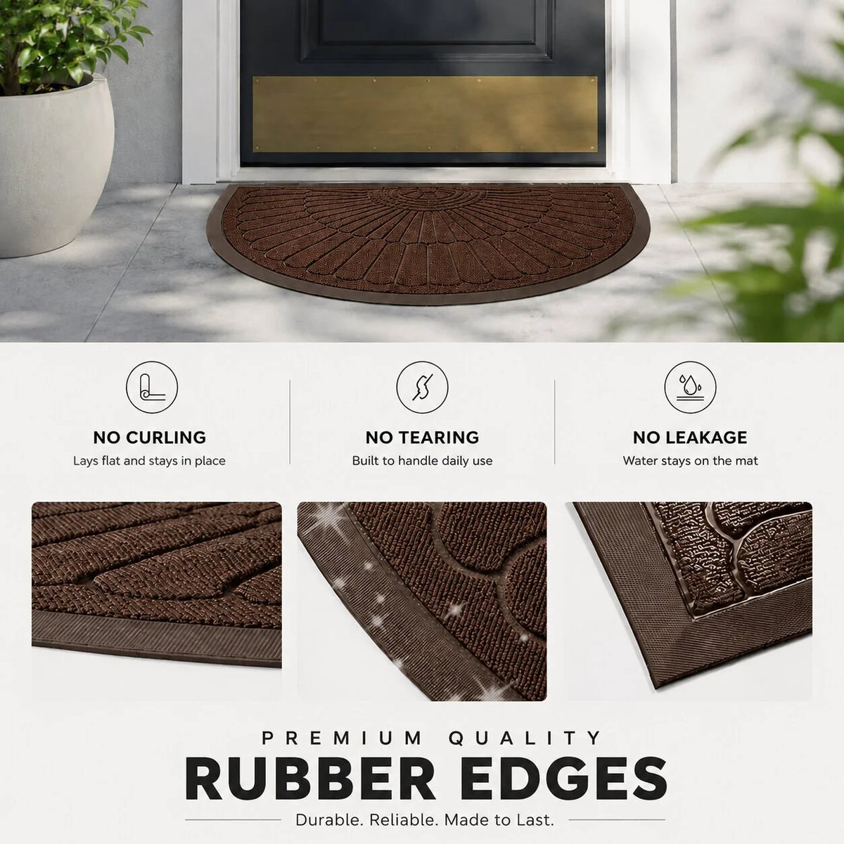 Doormat Half-Moon Textured Rubber Non-Slip Backing