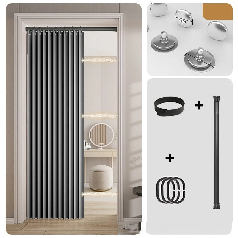 Doorway Curtain Accordion Magnetic Closure No-Drill Installation