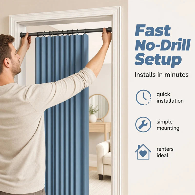 Doorway Curtain Accordion Magnetic Closure No-Drill Installation