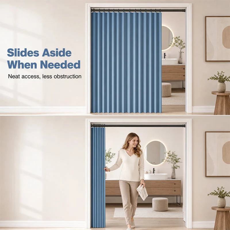 Doorway Curtain Accordion Magnetic Closure No-Drill Installation