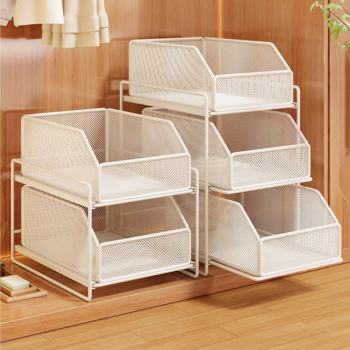Drawer Organizer Steel Mesh Sliding Baskets Two-Tier