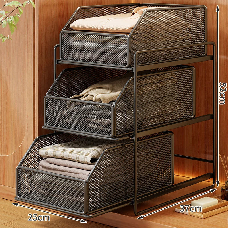 Drawer Organizer Steel Mesh Sliding Baskets Two-Tier