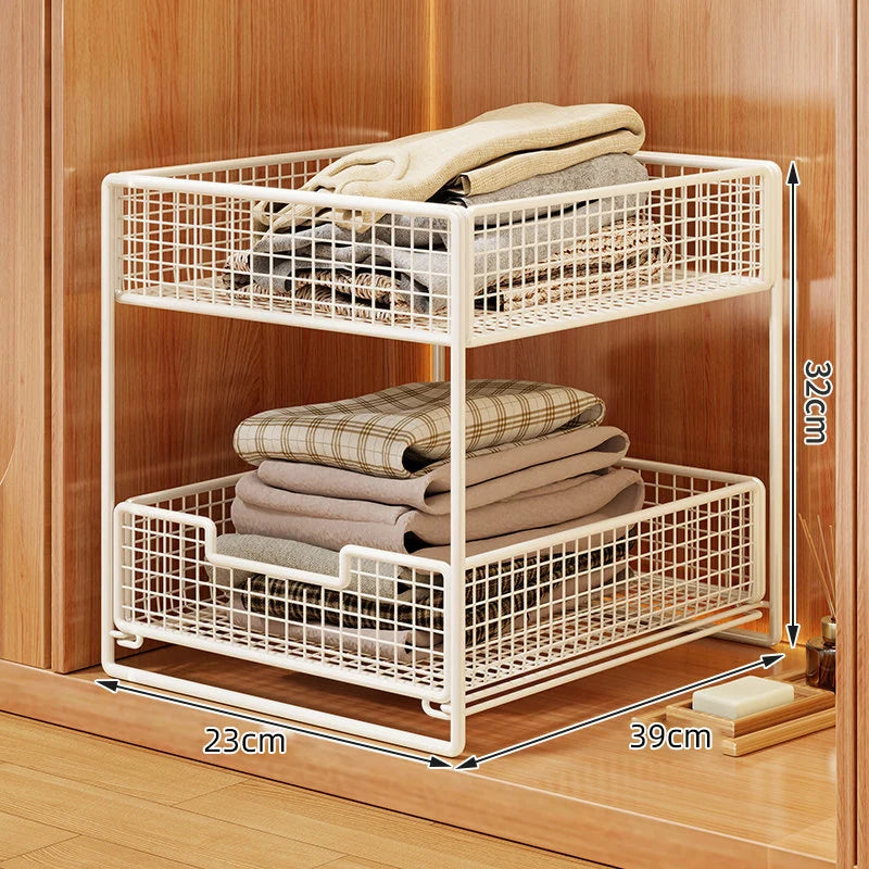 Drawer Organizer Steel Mesh Sliding Baskets Two-Tier