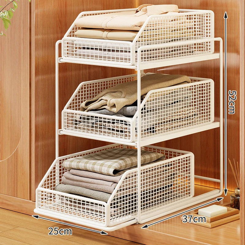 Drawer Organizer Steel Mesh Sliding Baskets Two-Tier