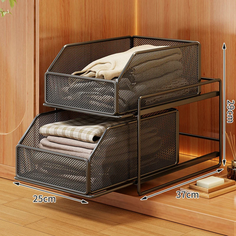 Drawer Organizer Steel Mesh Sliding Baskets Two-Tier