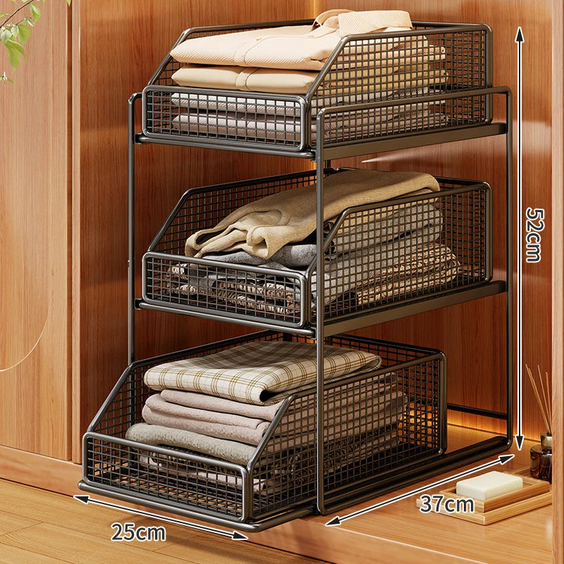 Drawer Organizer Steel Mesh Sliding Baskets Two-Tier